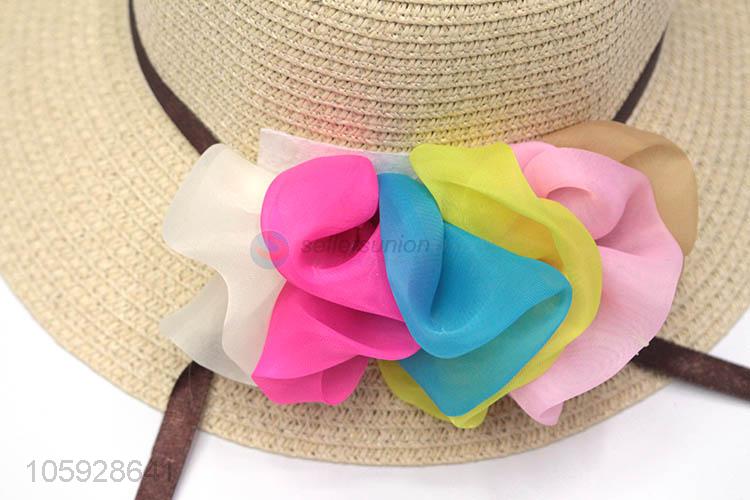 Fashion new style kids hats baby summer beach straw hats with flower