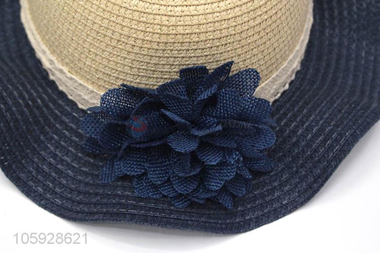 Stylish kids paper straw hat summer fedora hat with flower