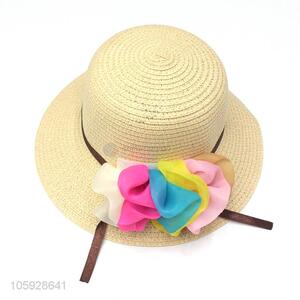 Fashion new style kids hats baby summer beach straw hats with flower