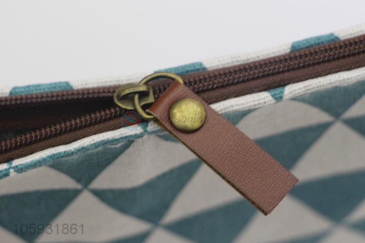 Best Sale Cotton and Linen Triangle Pattern A4 Zipper File Folder Bag