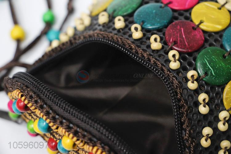 Good Quality Colorful Beads Coin Bag With Shoulder Tape