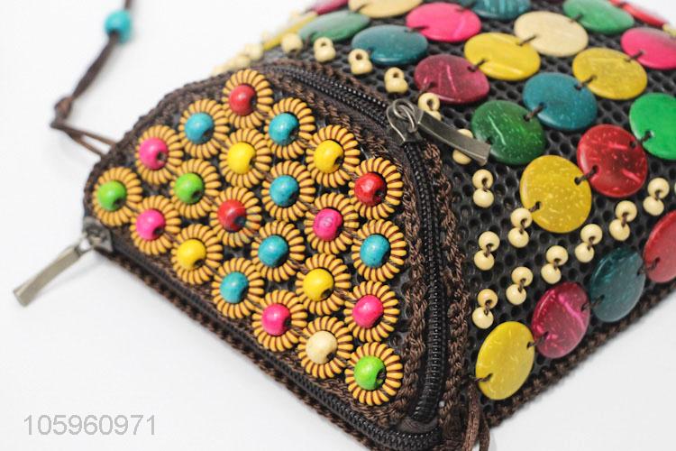 Good Quality Colorful Beads Coin Bag With Shoulder Tape