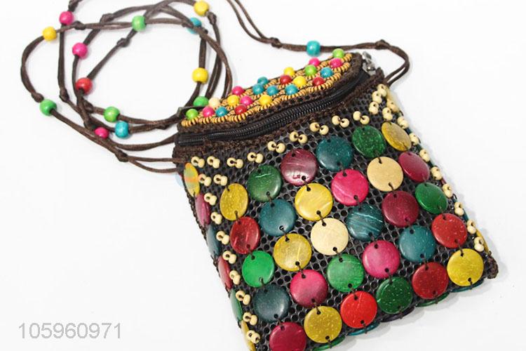 Good Quality Colorful Beads Coin Bag With Shoulder Tape