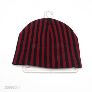 Good quality red vertical striped knit winter warm hat