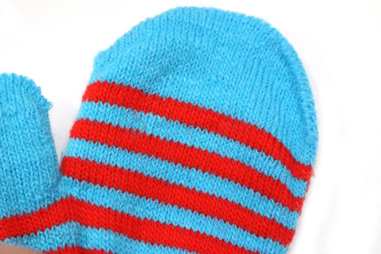 Promotion children kids stripe acrylic knit winter warm gloves