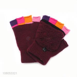 Custom kids acrylic knitted winter warm fingerless gloves