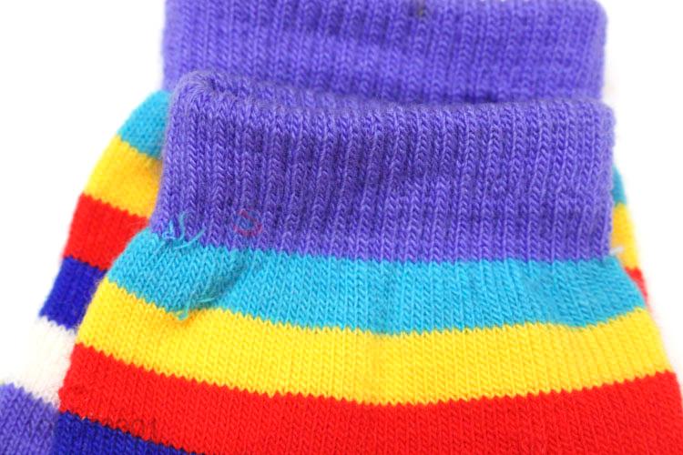 Wholesale children half finger  rainbow stripe acrylic knit winter warm gloves