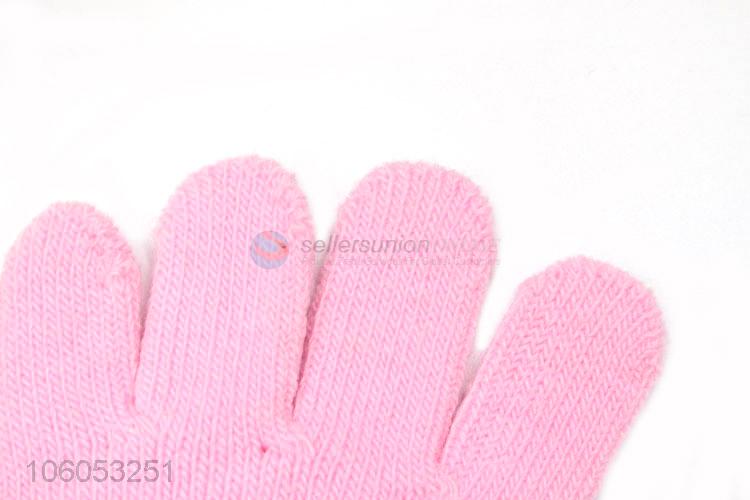 Top selling pink acrylic knitted winter warm gloves for children