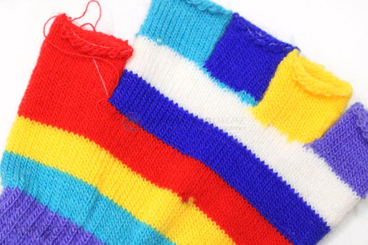 Wholesale children half finger  rainbow stripe acrylic knit winter warm gloves