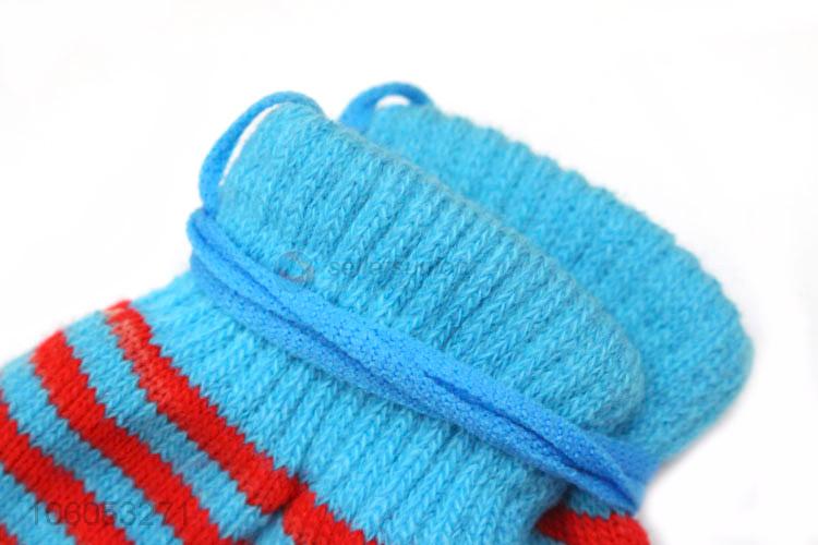 Promotion children kids stripe acrylic knit winter warm gloves