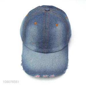 Custom denim fabric unstructured 6 panel cap distressed hats