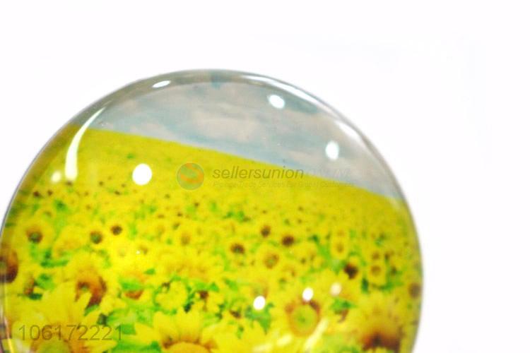 Best quality sunflower pattern round glass fridge magnet