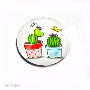 Hot sale cactus pattern round glass fridge magnet