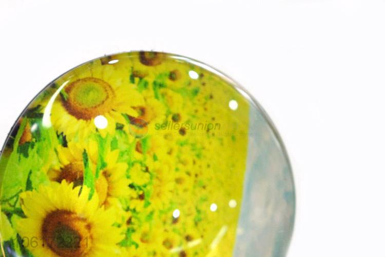 Best quality sunflower pattern round glass fridge magnet