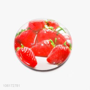 Wholesale price strawberry pattern round glass fridge magnet