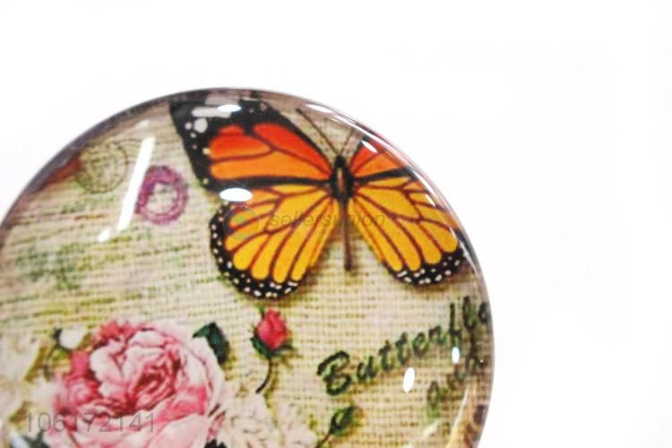 Excellent quality butterfly pattern round glass fridge magnet