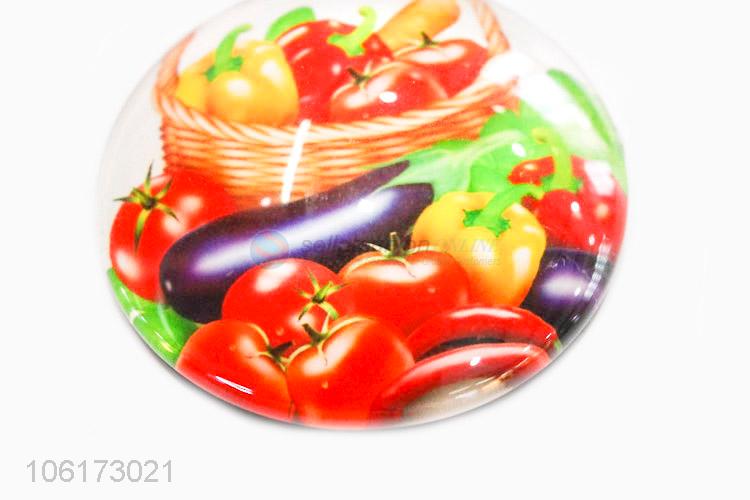 New style vegetables pattern round glass fridge magnet