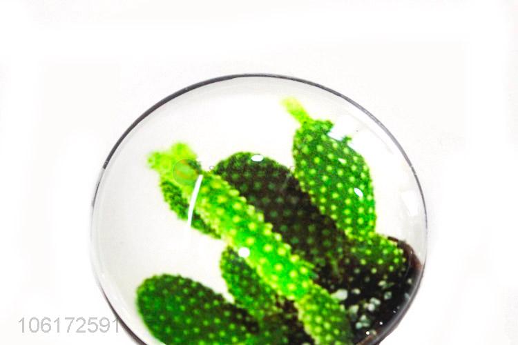 Latest style cactus pattern round glass fridge magnet