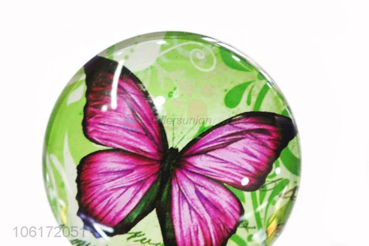 Latest style butterfly pattern round glass fridge magnet