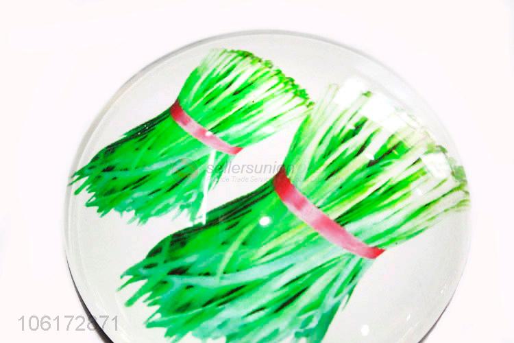 Customized cheap vegetables pattern round glass fridge magnet