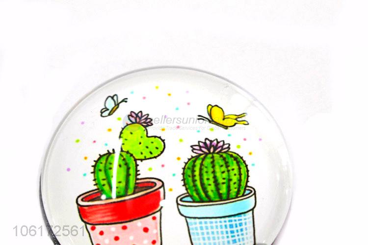 Hot sale cactus pattern round glass fridge magnet