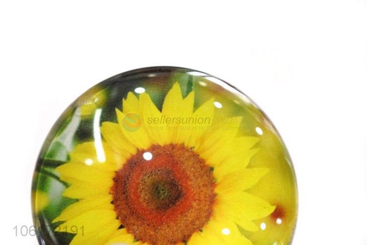 Promotional cheap sunflower pattern round glass fridge magnet