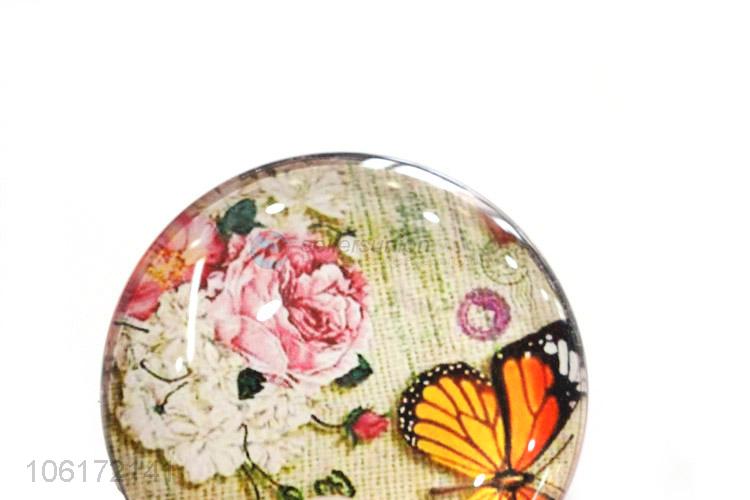 Excellent quality butterfly pattern round glass fridge magnet