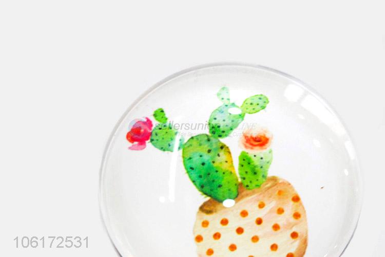 Top sale cactus pattern round glass fridge magnet