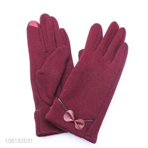 Fashion Winter Ladies Warm Gloves With Bowknot