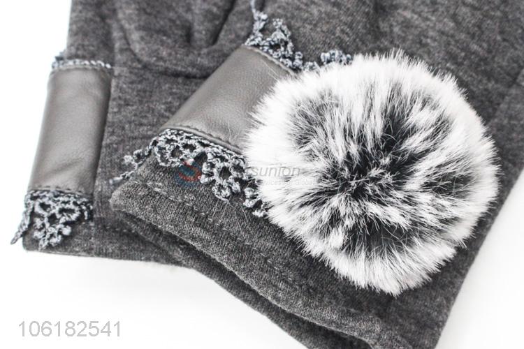 Fashion Style Winter Wool Gloves With Pompon Ball