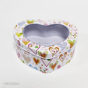 Cute heart shaped tinplate candy box cookies cans with window