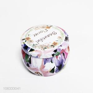 Wholesale delicate floral printed round chunky iron cans