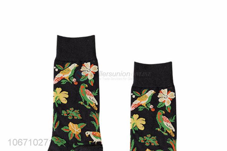 Custom Flowers Birds Pattern Cotton Socks Mid-Calf Length Sock