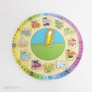 Promotion gift early learning wooden clock puzzles for kids