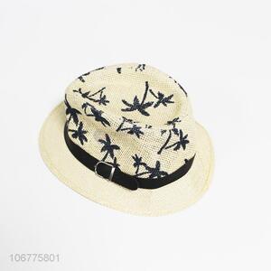 New design men summer straw hat with leaves printing