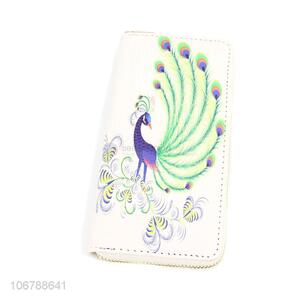 Fashion Colorful Peacock Pattern Zipper Wallet For Ladies