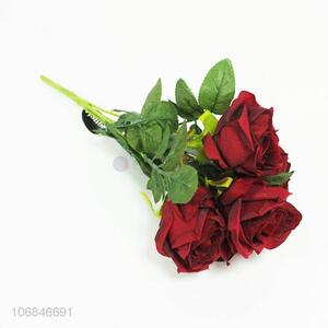 Best selling decorative bright red 5 heads simulation rose