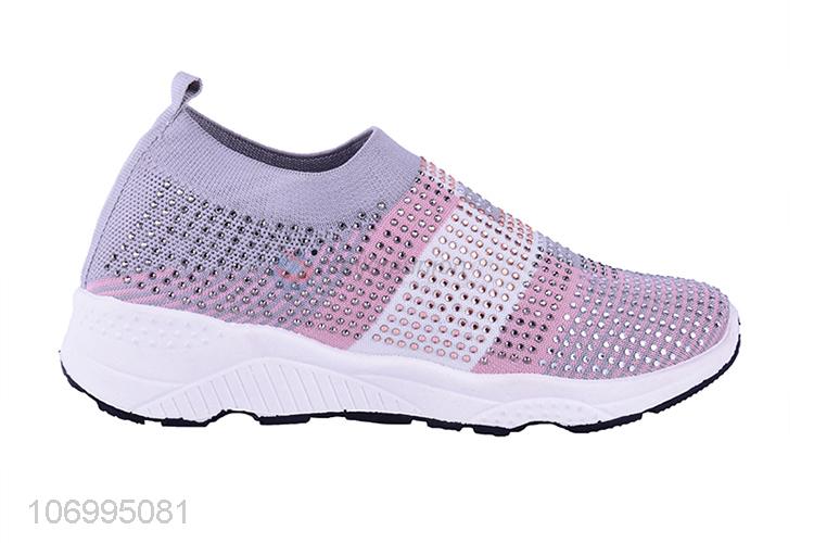 Recent design summer hot drilling knitted mesh women shoes