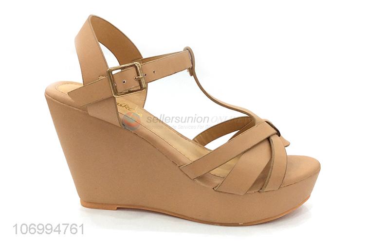 Popular products high heel pu leater sandal wedge sandal