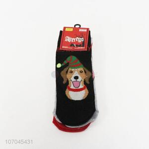 New design 3pairs cartoon dog pattern kids knitted crew socks