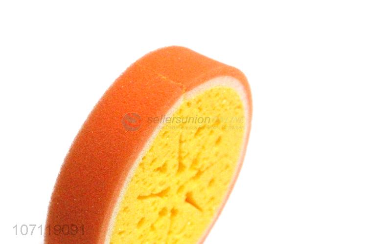 Competitive price cute orange shape kids bath sponge bath scrubber