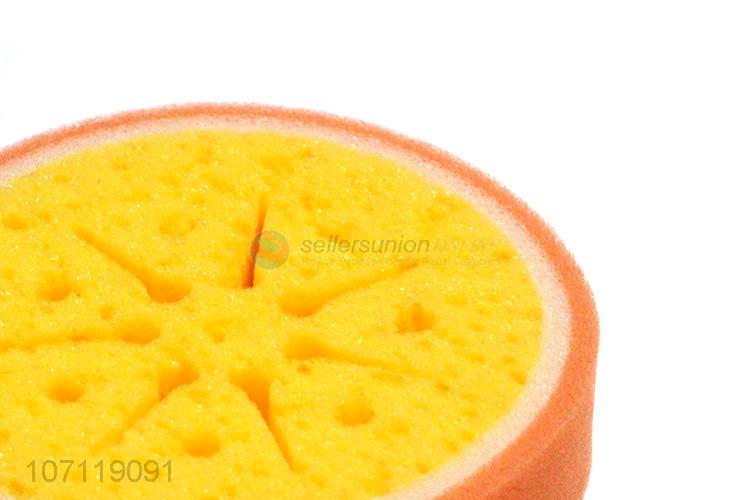 Competitive price cute orange shape kids bath sponge bath scrubber