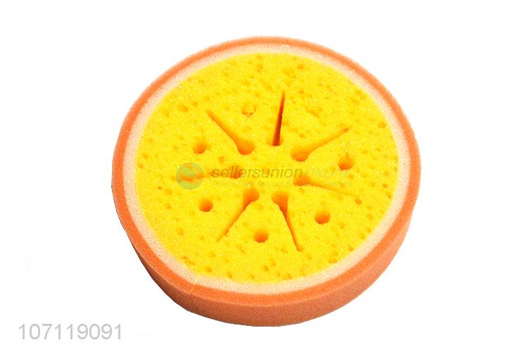 Competitive price cute orange shape kids bath sponge bath scrubber