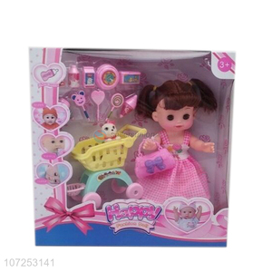 High Sales Vinyl Baby Girl Doll Toy Playing Toy Set With Shopping Cart