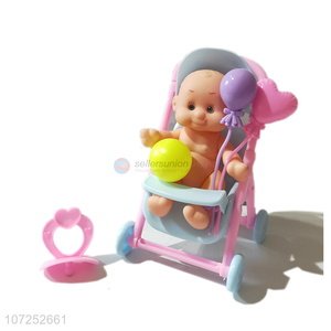 Factory Sell Vinyl Cute Expression Baby Dolls Toy With Doll Stroller