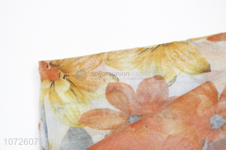 Custom Flower Pattern Soft Thin Scarf Ladies Polyester Scarf