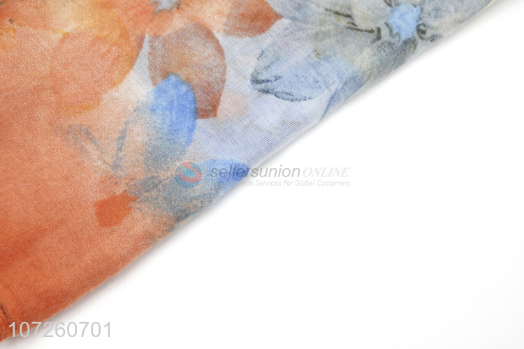 Custom Flower Pattern Soft Thin Scarf Ladies Polyester Scarf