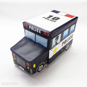 Good market cartoon police car shape nonwoven storage stool for children