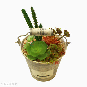 Exquisite design decorative artificial succulent plants with iron bucket