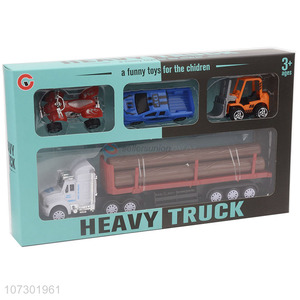 New Style Plastic Inertial Heavy Trailer Toy Truck With 3Pcs Cars Set